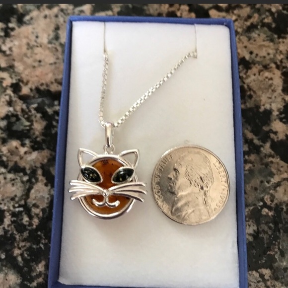 STERLING SILVER GENUINE BALTIC AMBER CAT NIB - Picture 6 of 6